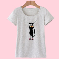 3D Cat Print and Short Sleeve O-neck Vogue tshirt