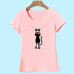3D Cat Print and Short Sleeve O-neck Vogue tshirt