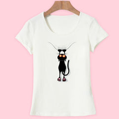 3D Cat Print and Short Sleeve O-neck Vogue tshirt