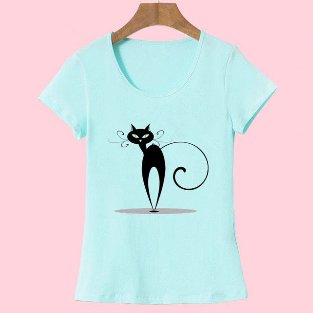3D Cat Print and Short Sleeve O-neck Vogue tshirt