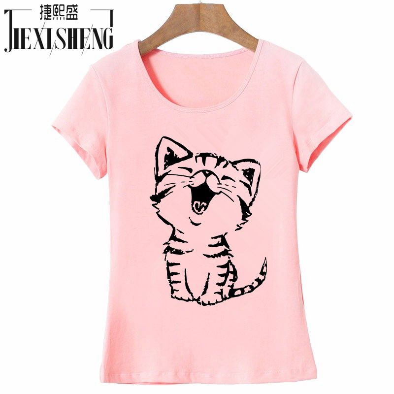 Funny Cat Print and Short Sleeve