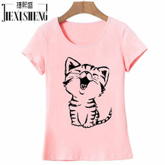 Funny Cat Print and Short Sleeve