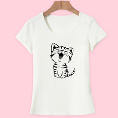 Funny Cat Print and Short Sleeve