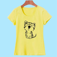 Funny Cat Print and Short Sleeve