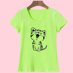 Funny Cat Print and Short Sleeve