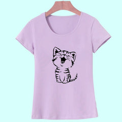 Funny Cat Print and Short Sleeve