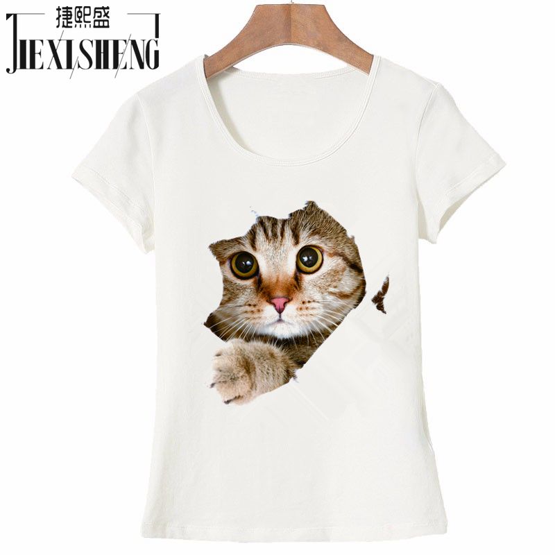 Cat Print O-Neck Short Sleeve T Shirt
