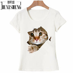 Cat Print O-Neck Short Sleeve T Shirt