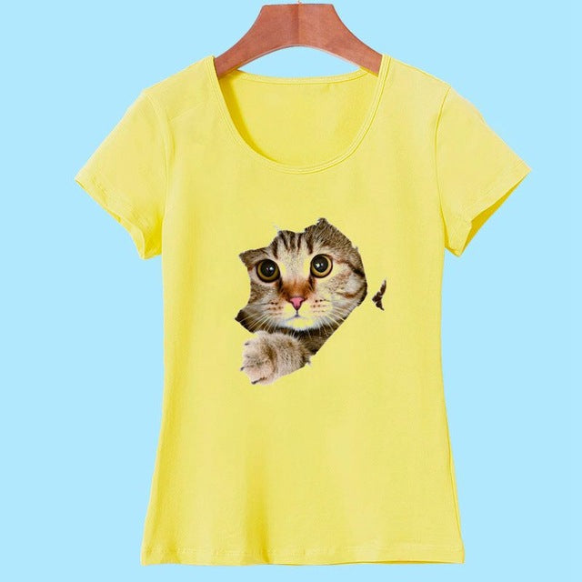 Cat Print O-Neck Short Sleeve T Shirt