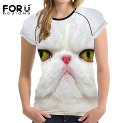 FORUDESIGNS Black 3D Cat Animal Women Casual T Shirt