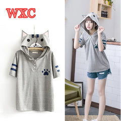 Harajuku Cat Anime Neko Atsume Hooded T Shirt
