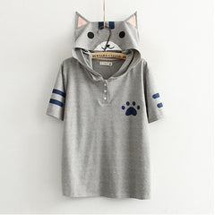 Harajuku Cat Anime Neko Atsume Hooded T Shirt