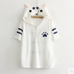 Harajuku Cat Anime Neko Atsume Hooded T Shirt
