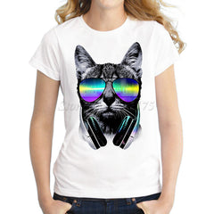 Funny Music DJ Cat Design Short Sleeve T shirt