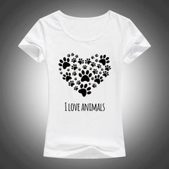 I Love Animals Heart-shaped cat footprints t shirt