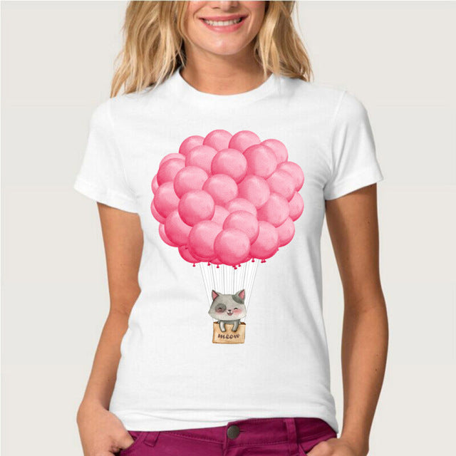 Hopuptee brand+I'm happy unicorn cat print T Shirt