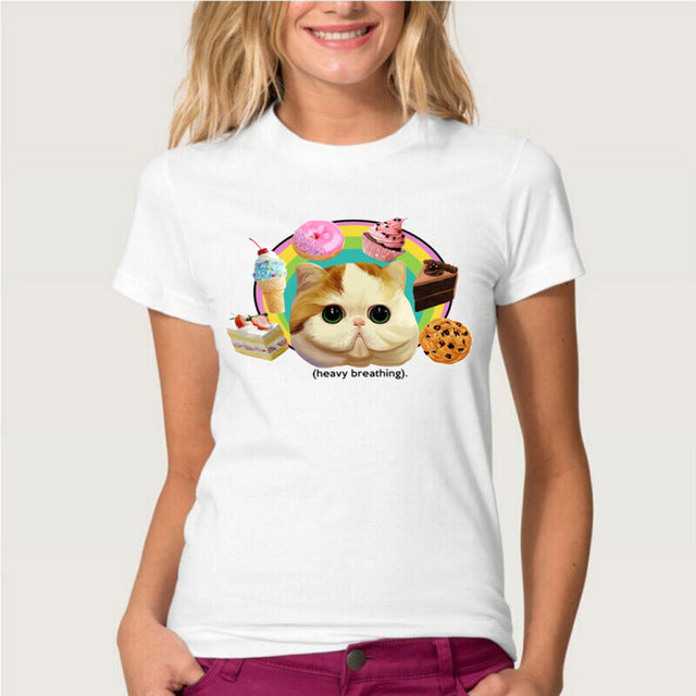 Hopuptee brand+I'm happy unicorn cat print T Shirt