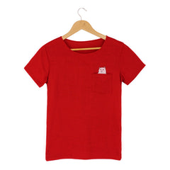 Funny Middle Finger White Cat in Pocket T-shirts