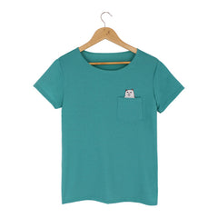 Funny Middle Finger White Cat in Pocket T-shirts