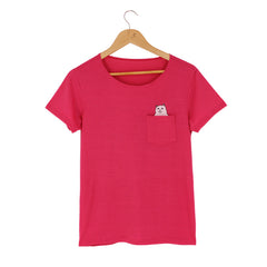 Funny Middle Finger White Cat in Pocket T-shirts