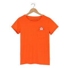 Funny Middle Finger White Cat in Pocket T-shirts