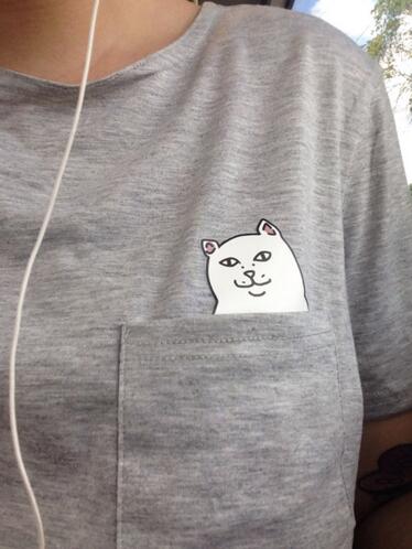 Funny Middle Finger White Cat in Pocket T-shirts