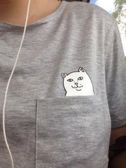 Funny Middle Finger White Cat in Pocket T-shirts