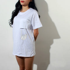 Funny Middle Finger White Cat in Pocket T-shirts