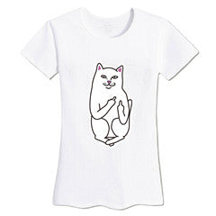 Funny Middle Finger White Cat in Pocket T-shirts