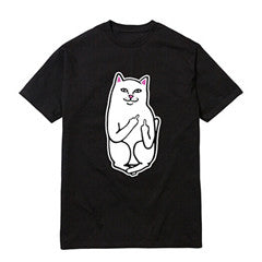 Funny Middle Finger White Cat in Pocket T-shirts