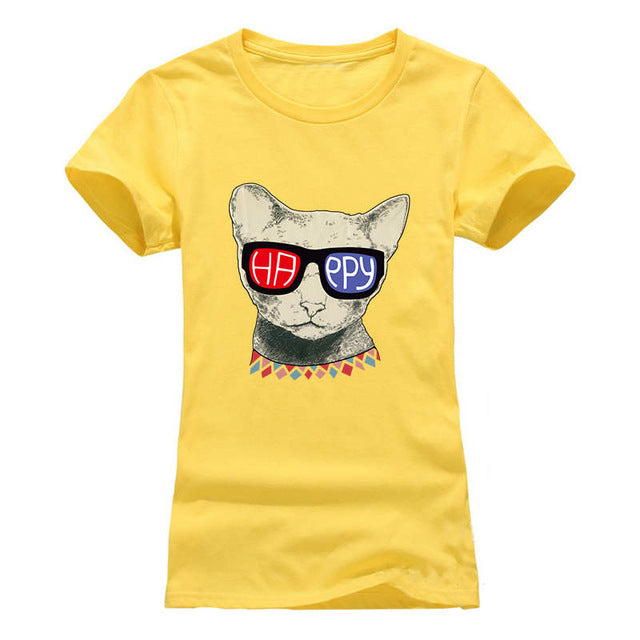 cartoon cat print short sleeve t-shirts