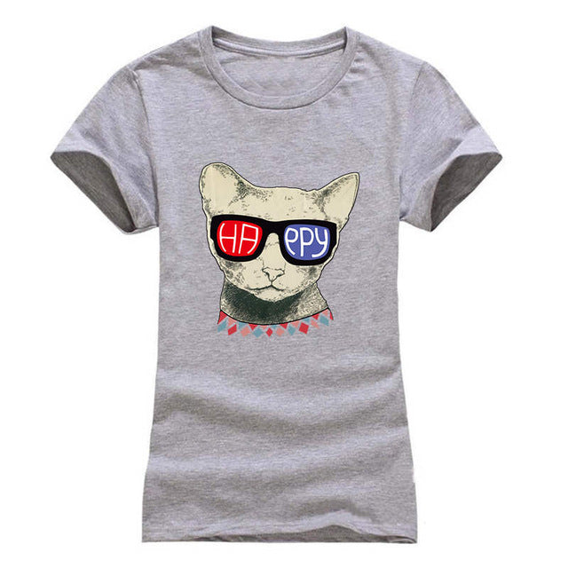 cartoon cat print short sleeve t-shirts