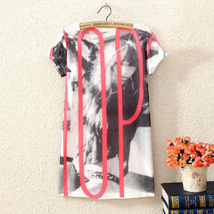 Summer Cotton Cat Print T-Shirt