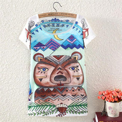 Summer Cotton Cat Print T-Shirt