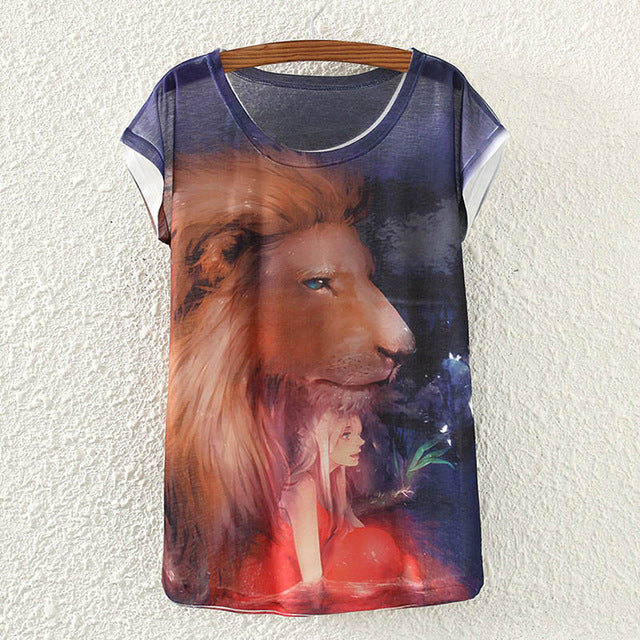 Summer Cotton Cat Print T-Shirt