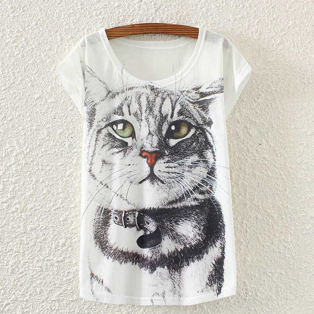 Summer Cotton Cat Print T-Shirt