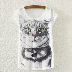 Summer Cotton Cat Print T-Shirt