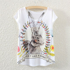Summer Cotton Cat Print T-Shirt