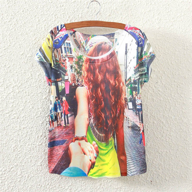 Summer Cotton Cat Print T-Shirt
