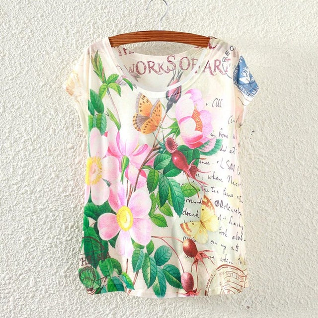 Summer Cotton Cat Print T-Shirt
