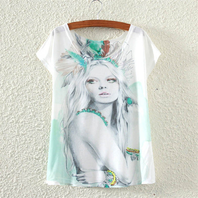 Summer Cotton Cat Print T-Shirt