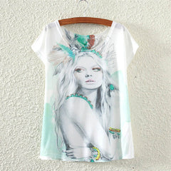 Summer Cotton Cat Print T-Shirt