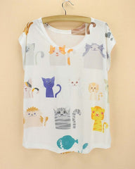 cats printing top tees for girls