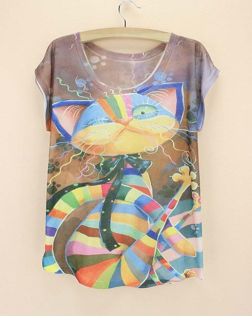 cats printing top tees for girls