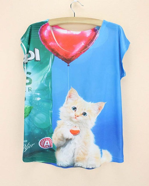 cats printing top tees for girls