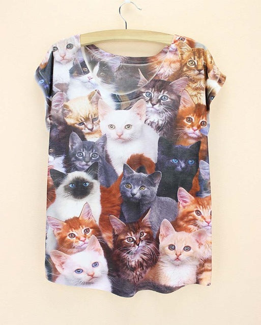 cats printing top tees for girls