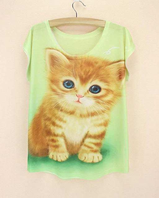 cats printing top tees for girls