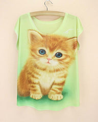 cats printing top tees for girls