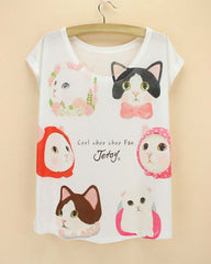 cats printing top tees for girls
