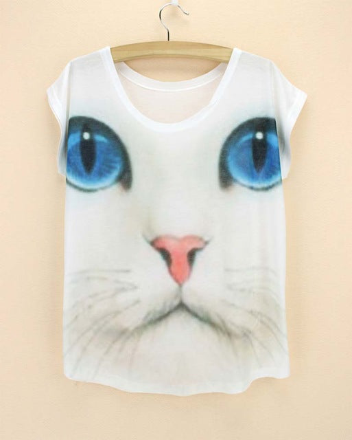 cats printing top tees for girls